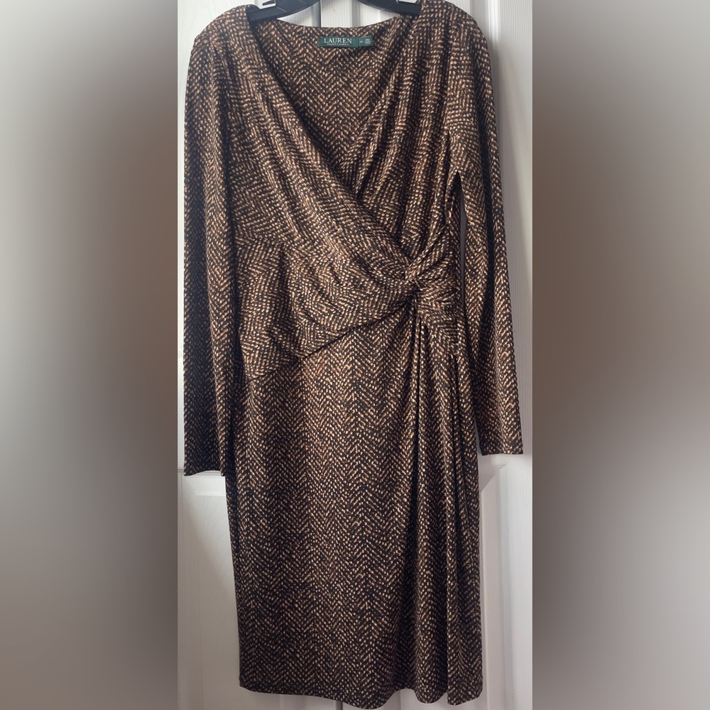 Ralph Lauren Snake Skin Print Faux Wrap Dress V Neck